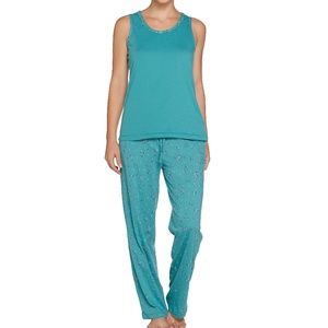 Carole Hochman 3-Piece Knit Pajama Set Teal Floral